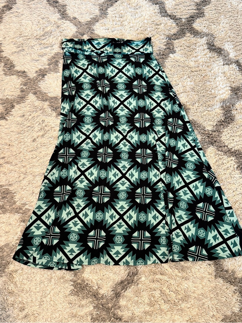 LuLaRoe Mint Green and Black Geometric A-Line Skirt
